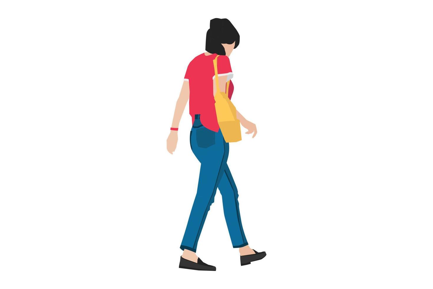 Ilustración vectorial de mujeres casuales caminando por la acera vector