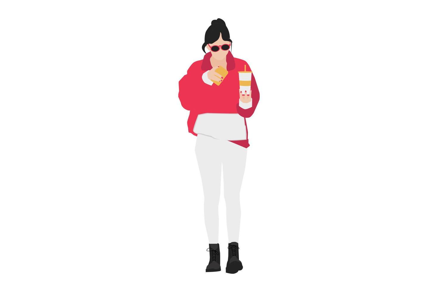 Ilustración vectorial de mujeres casuales caminando por la acera vector