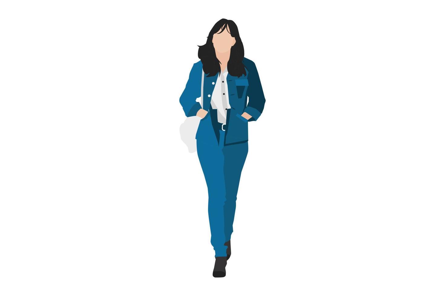 Vector illustration of casual women walking on the sidewalk