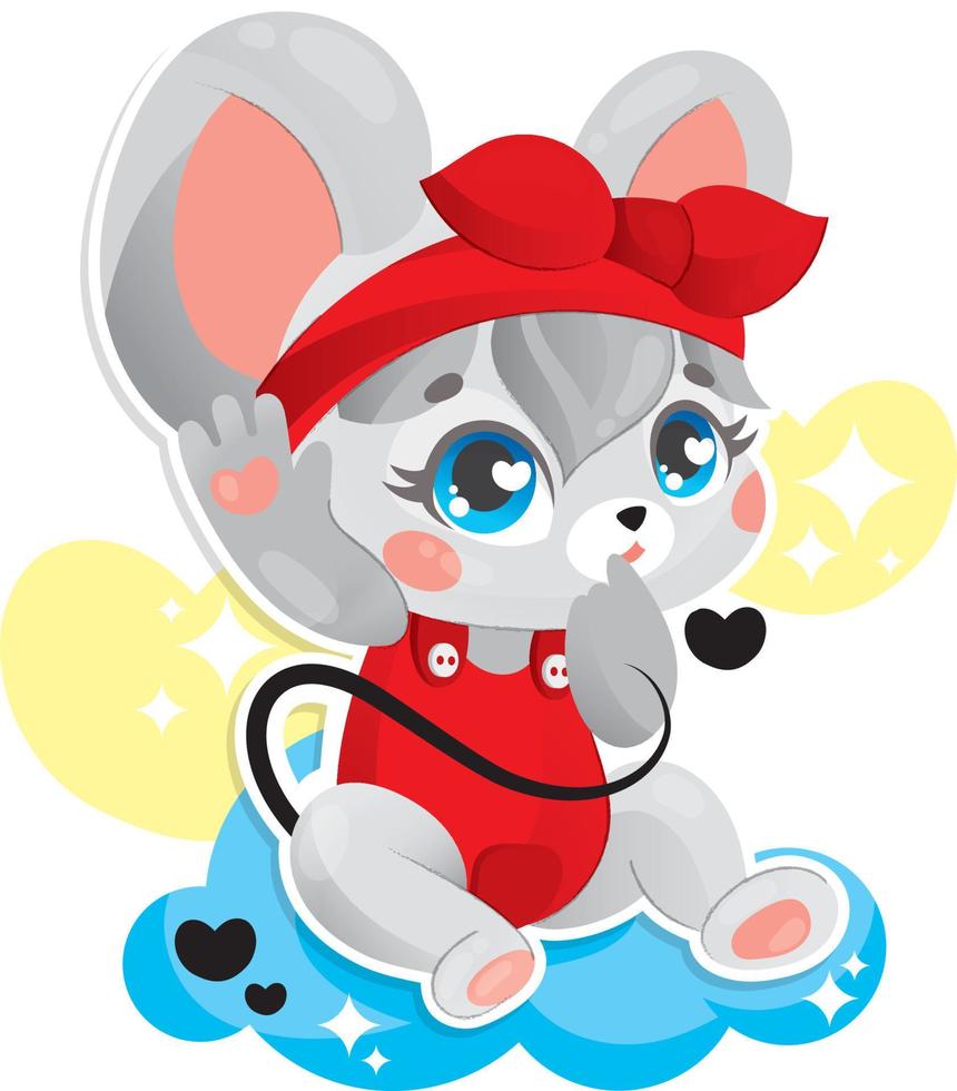 baby mouse girl sitting on a cloud vector