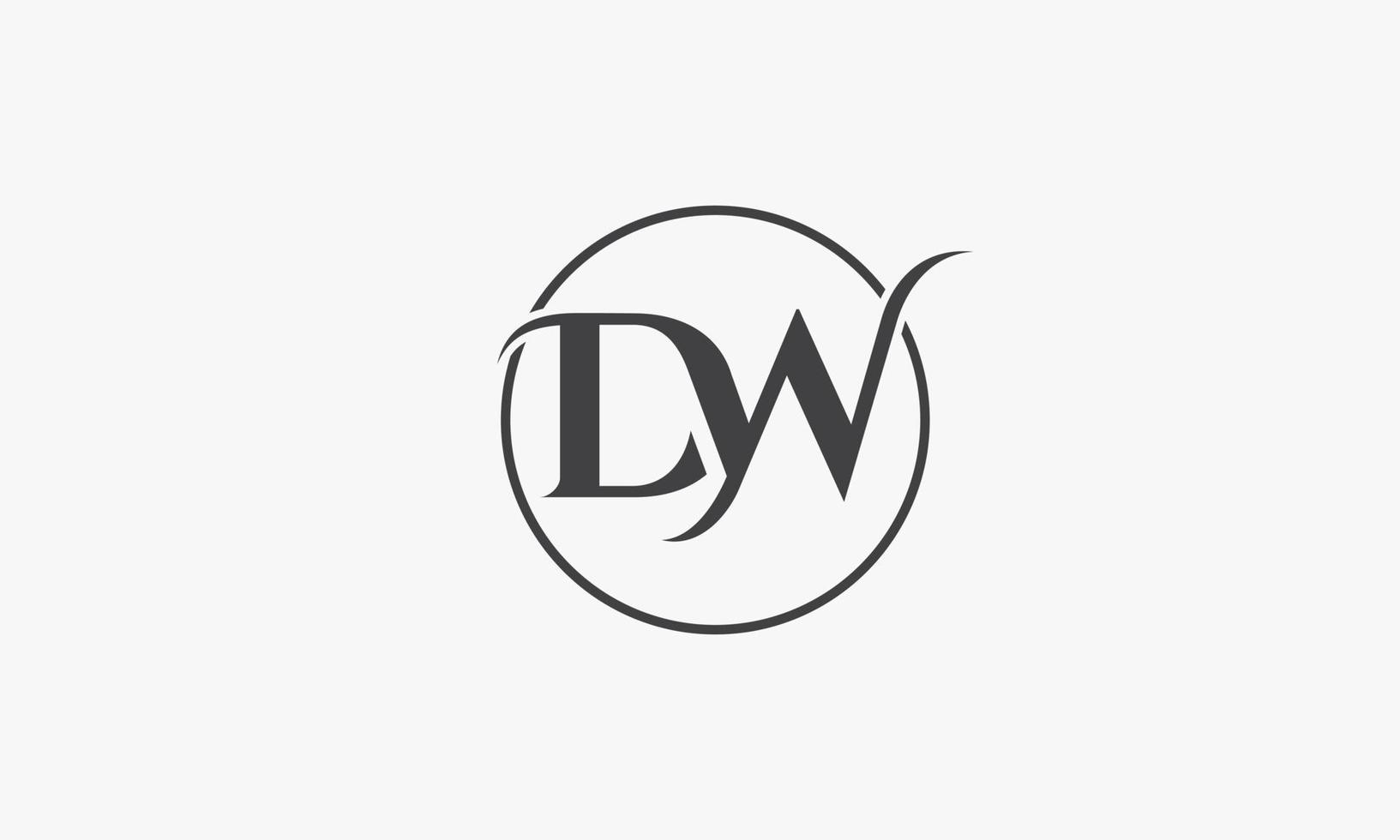 letter DW with circle line logo isolated on white background. vector