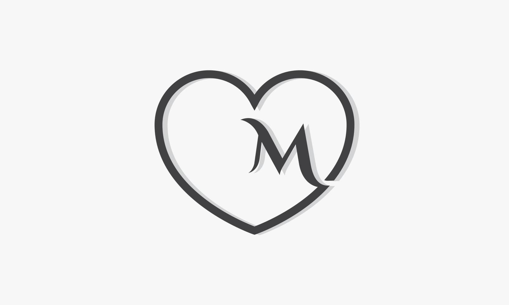 Logotipo de concepto de corazón letra m aislado sobre fondo blanco. vector