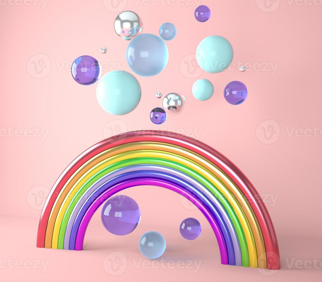 Render 3D de un arco iris con bolas de colores foto