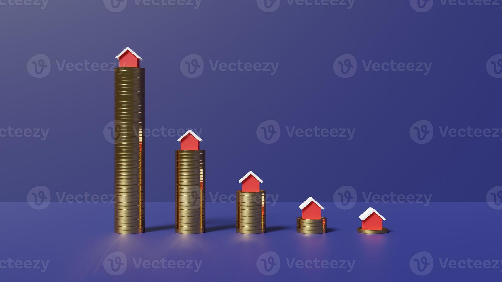 Growing down coins mean invesment that less profits. This picture is 3D rendering. photo