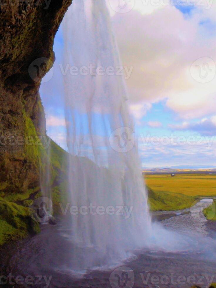 beautiful waterfall panoramic beautiful deep green natural forest on nature. photo