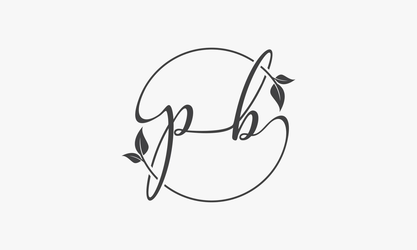 P B letter handwriting circle leaf graphic logo concept. vector
