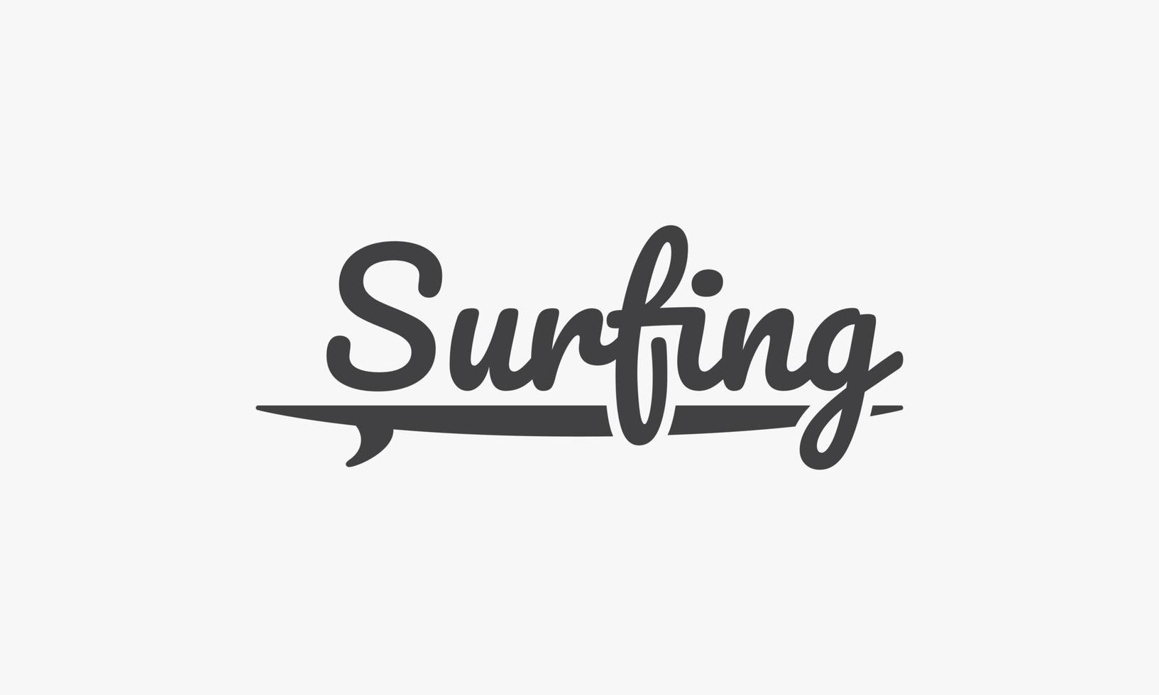 Texto de surf con ilustración de vector de diseño de tabla de surf.