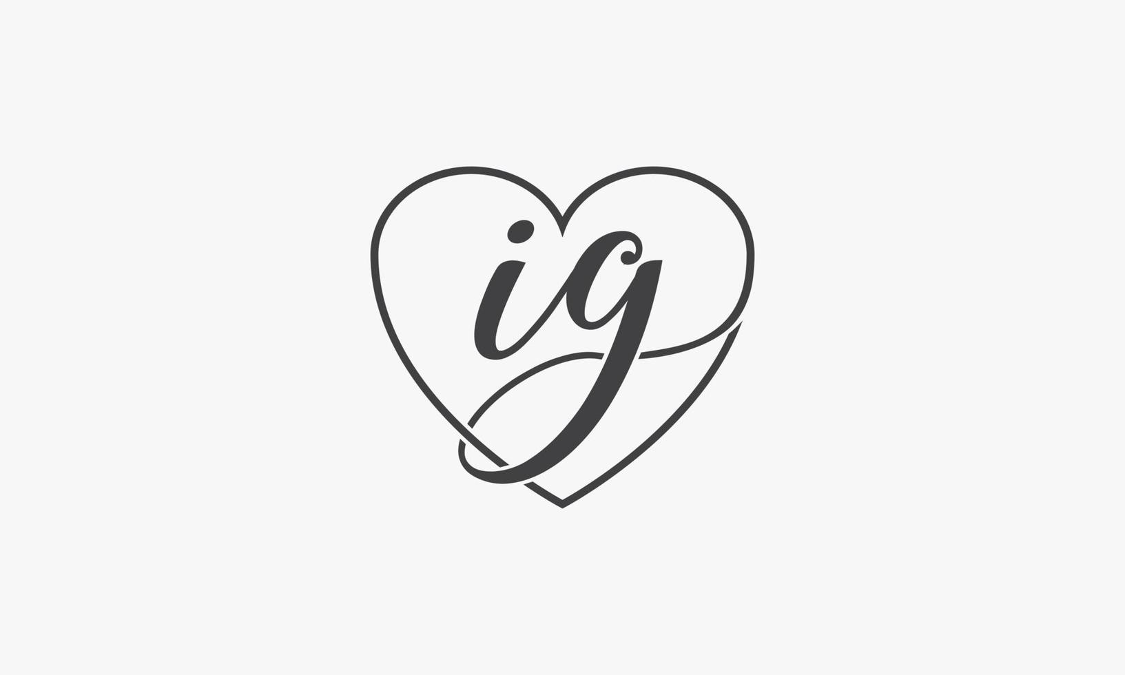 I G script with heart line logo design concept. vector