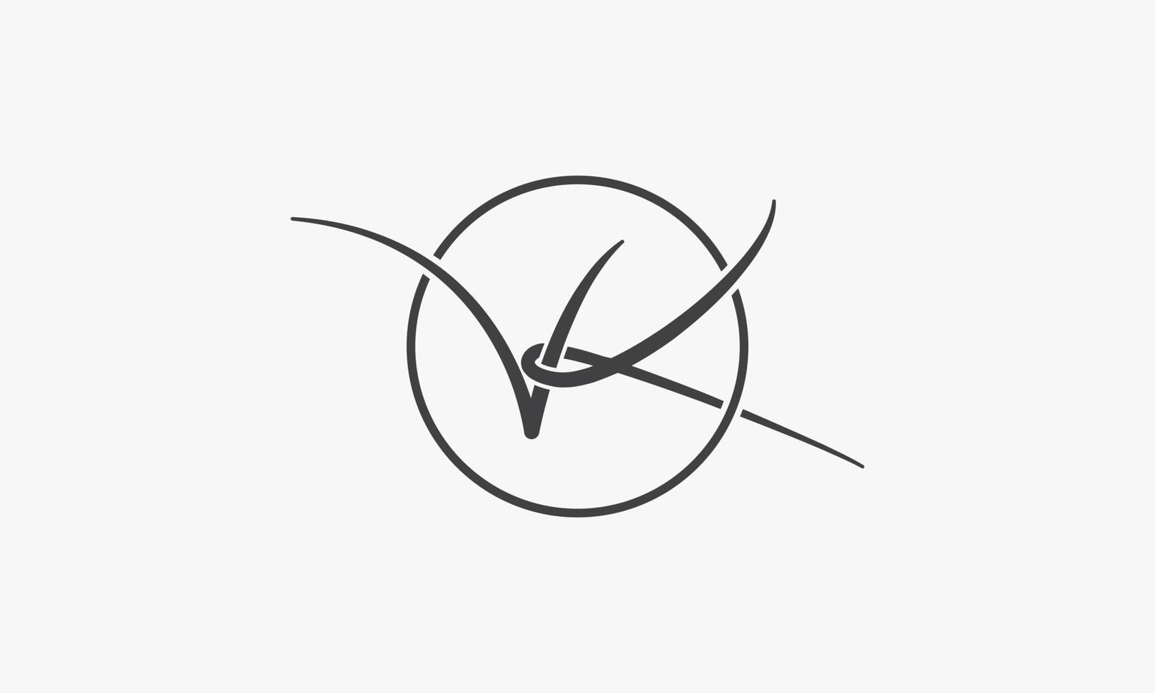 Letra de script vk logo con línea circular. vector