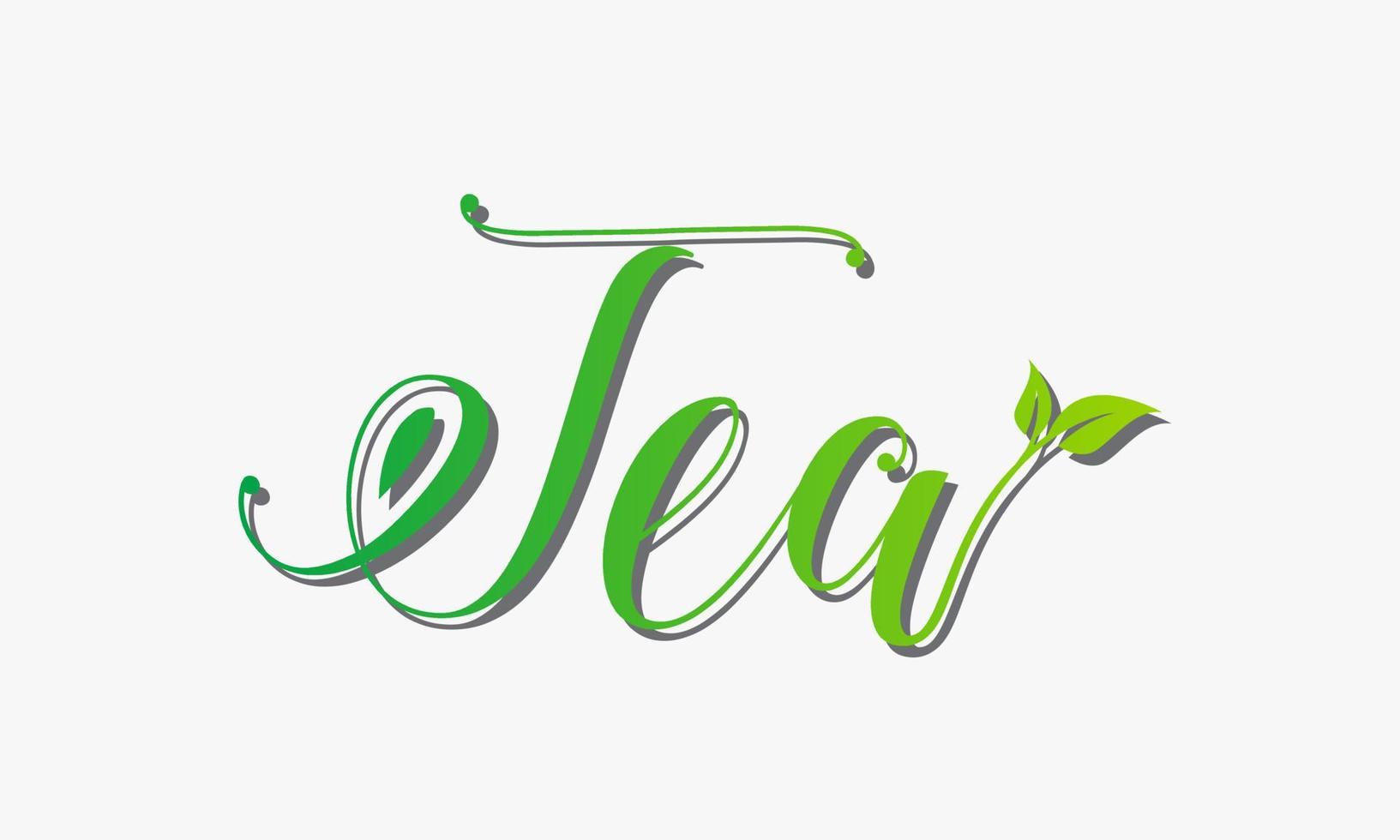 script text Tea with leaf isolated on white background. vector