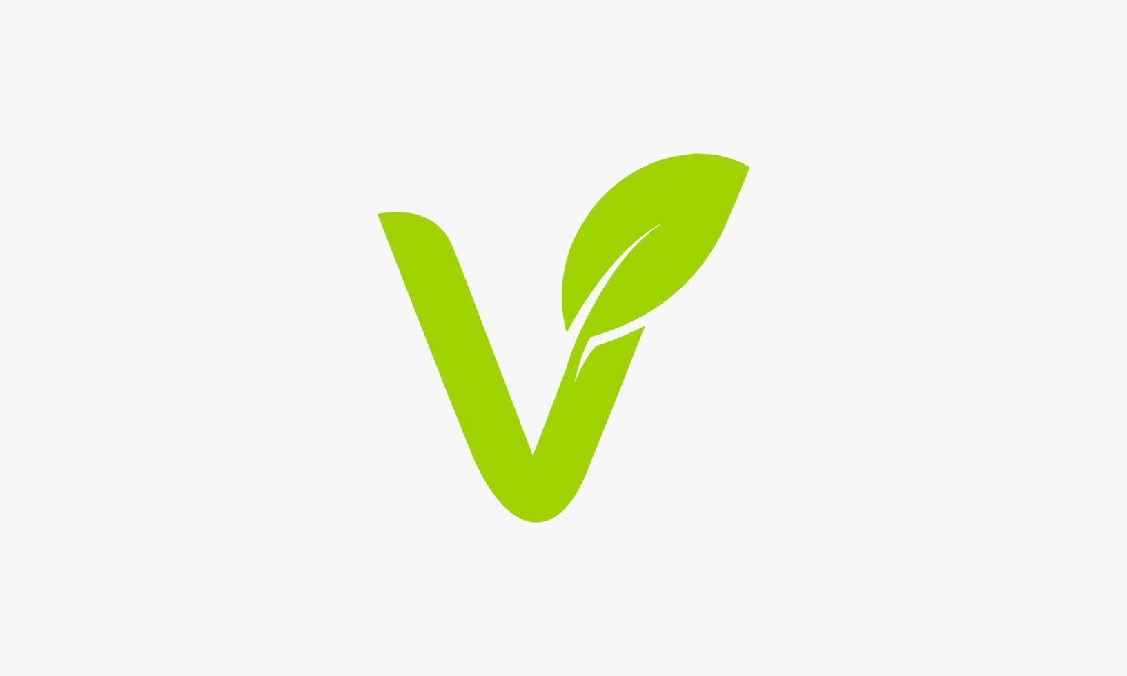 letter V with leaf logo green design concept. isolated on white background. vector