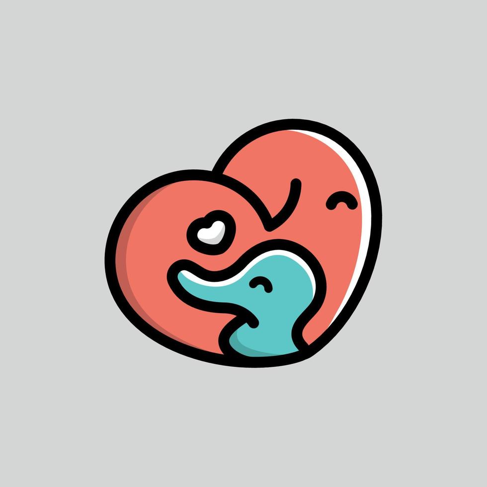 Adorable Mother And Kid Elephant Heart Icon vector