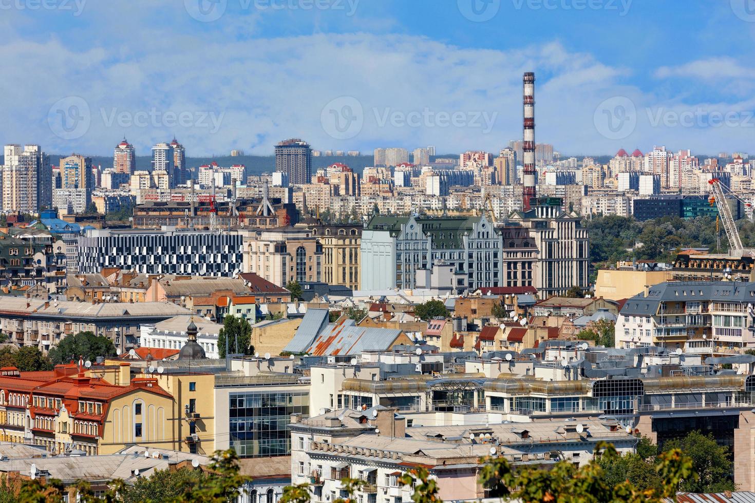 Dense development of the old district of Podil in Kyiv with residential and office buildings. photo