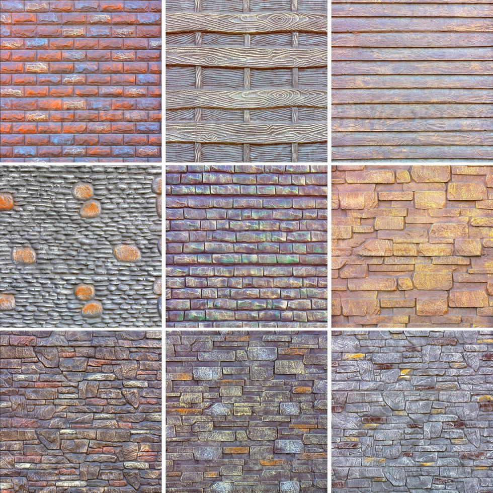Collage of various stone textures for decorating external surfaces. photo