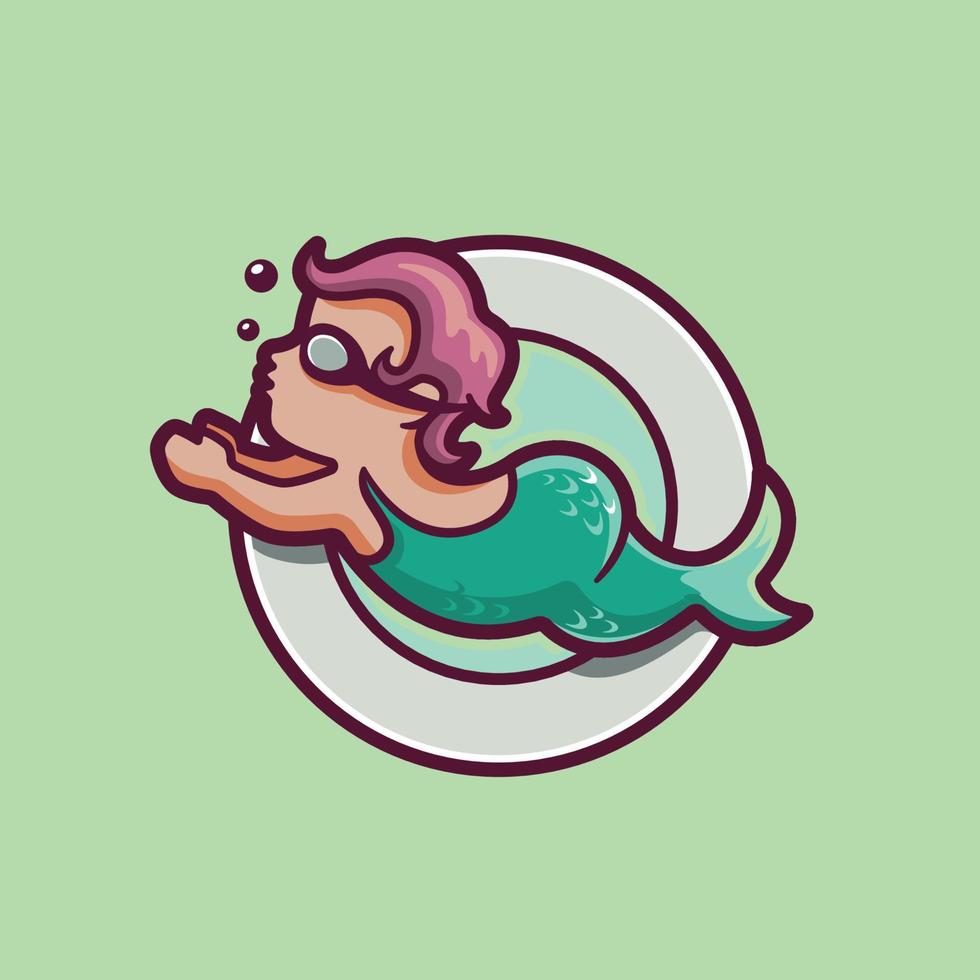 Little Mermaid Girl Swimming Logo Template vector