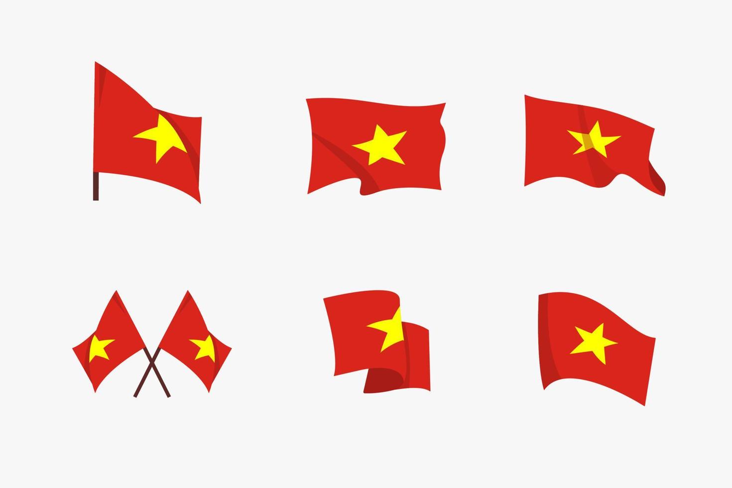 conjunto de banderas ondeantes de vietnam en diseño plano vector
