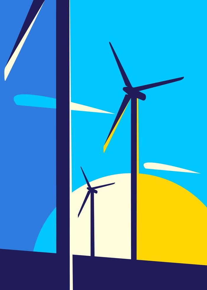 Poster with wind power stations. vector