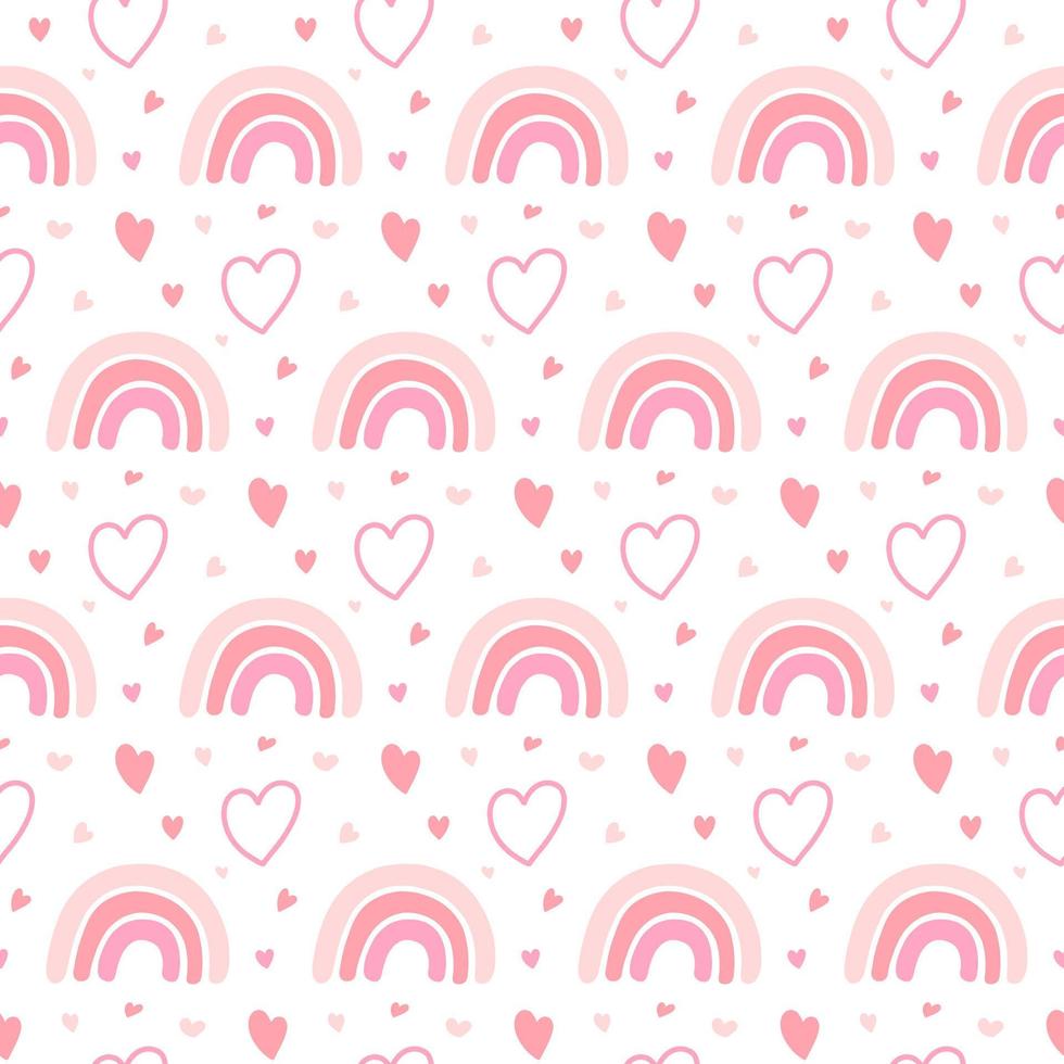 Cute Pink Love Rainbow Vector Seamless Pattern Design