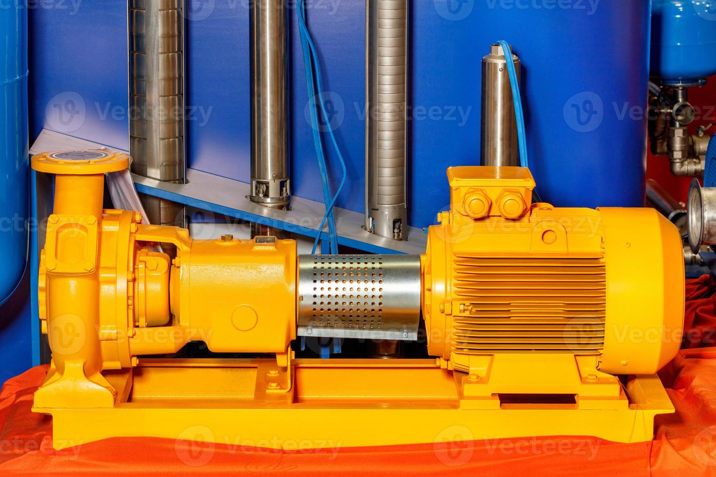Industrial pumping equipment, powerful yellow sewage pump. photo
