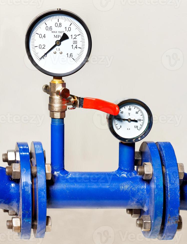 Manometers in the metering system and water pressure, close-up, copy space. photo