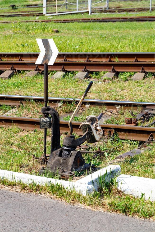 Vintage manual translator of railway arrows. The mechanism of the railway switch. photo