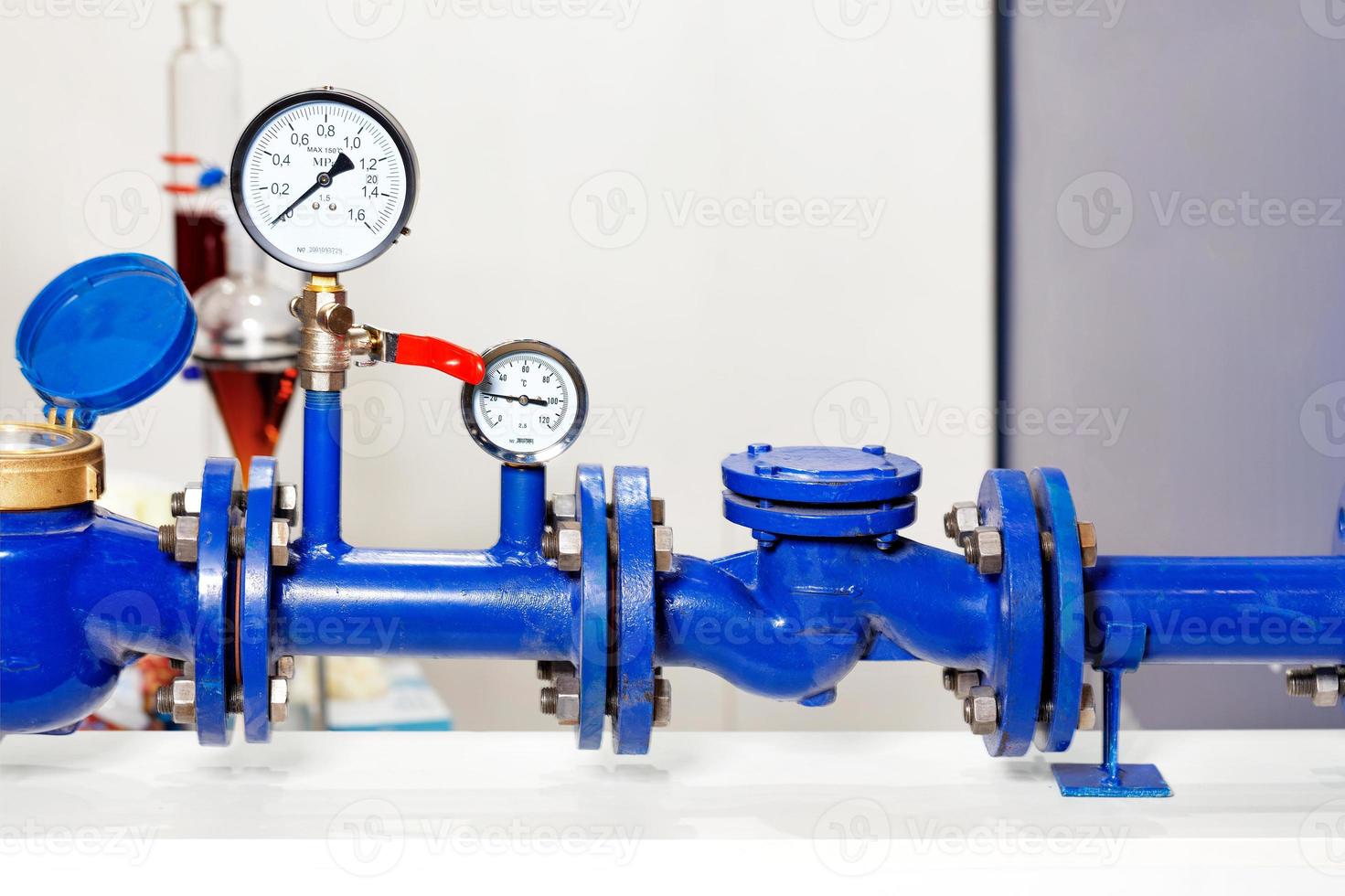 Water metering and pressure system using manometers, close-up. photo
