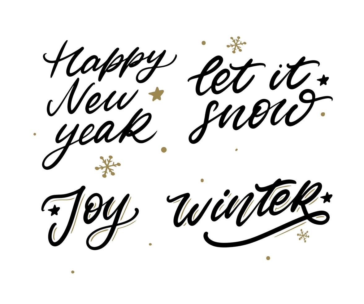 Happy New Year set hand lettering congratulate inscription, Christmas greeting card, calligraphy vector illustration