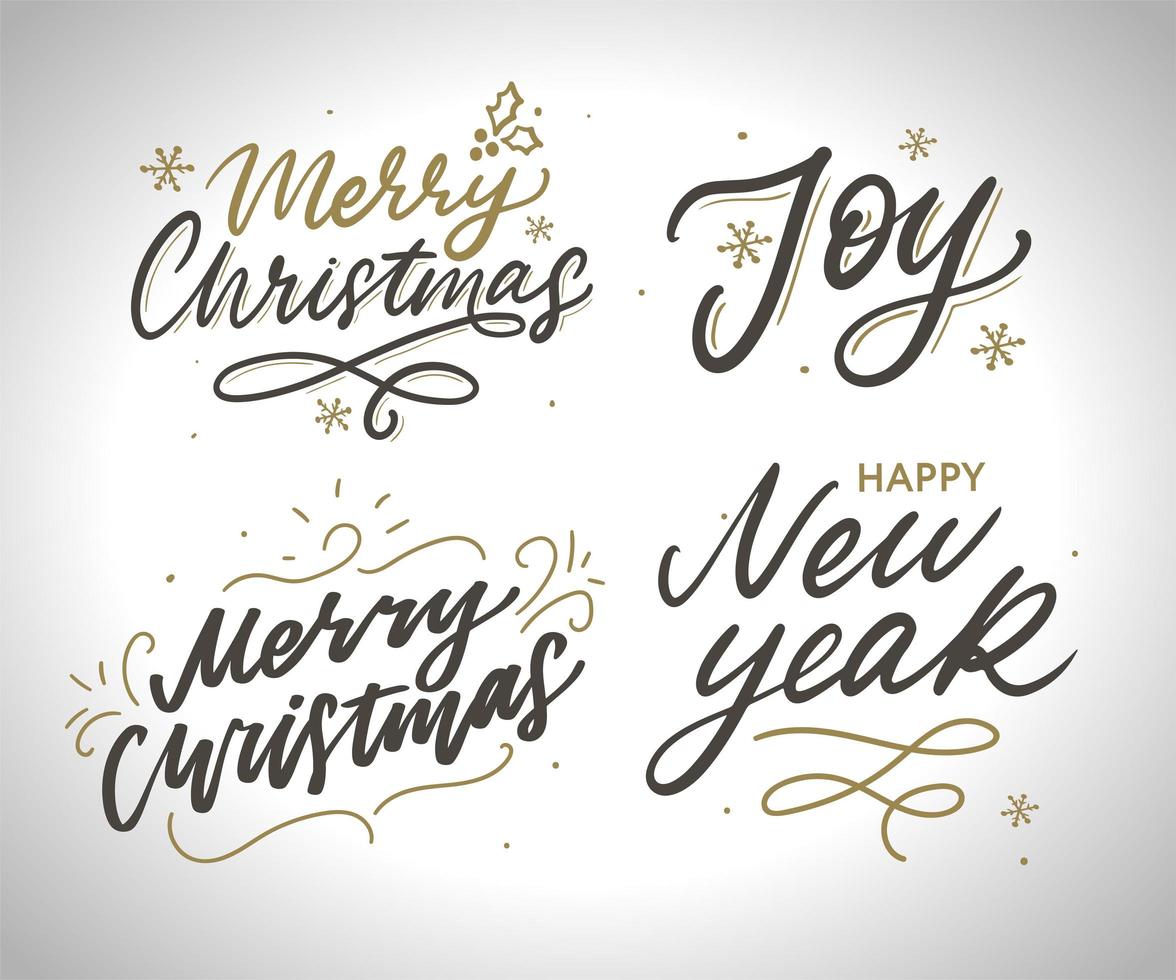 Happy New Year set hand lettering congratulate inscription, Christmas greeting card, calligraphy vector illustration