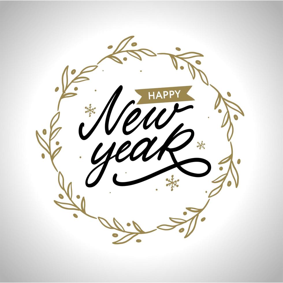 Happy New Year hand lettering congratulate inscription, Christmas greeting card, calligraphy vector illustration