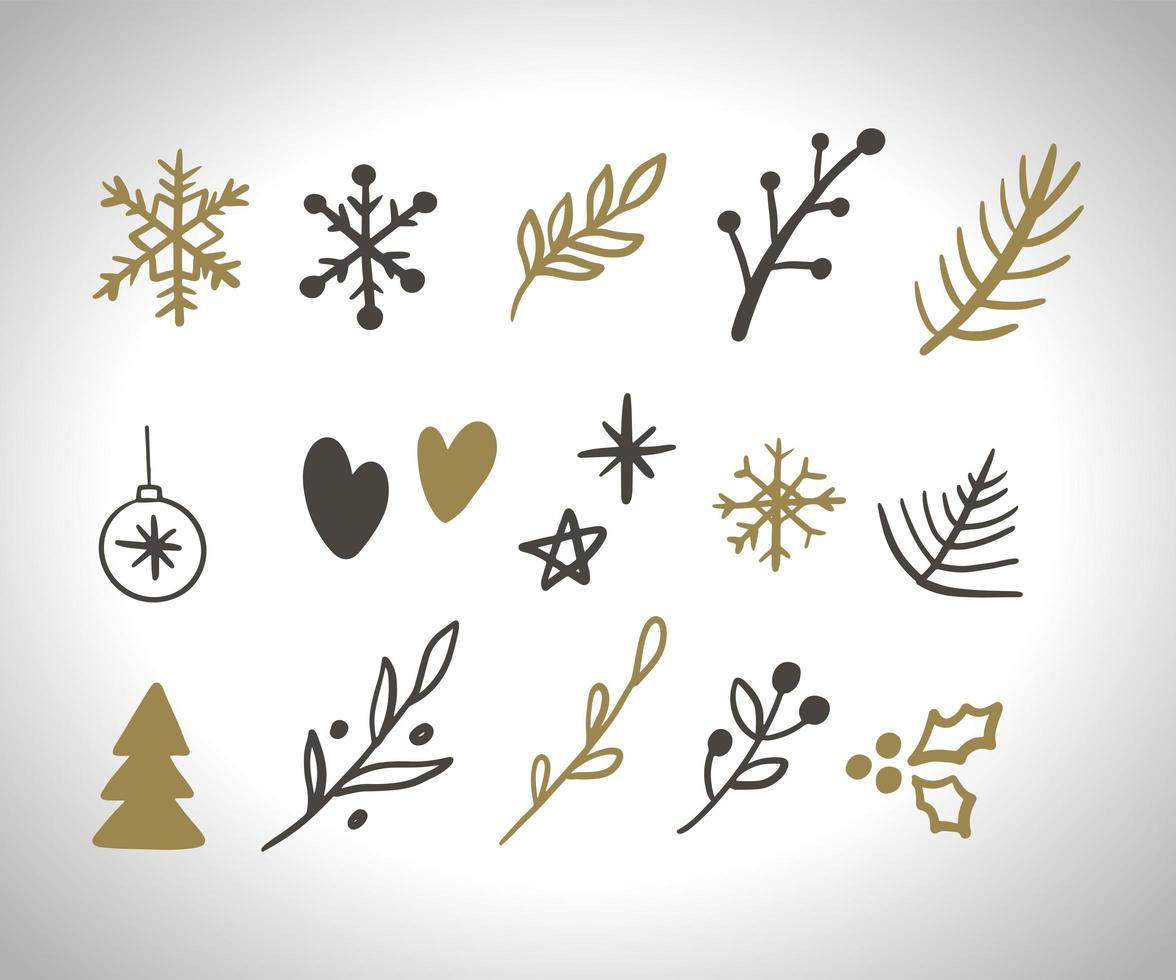 Set of hand drawn Christmas elements with Santa Claus. EPS 10. No transparency. No gradients. vector