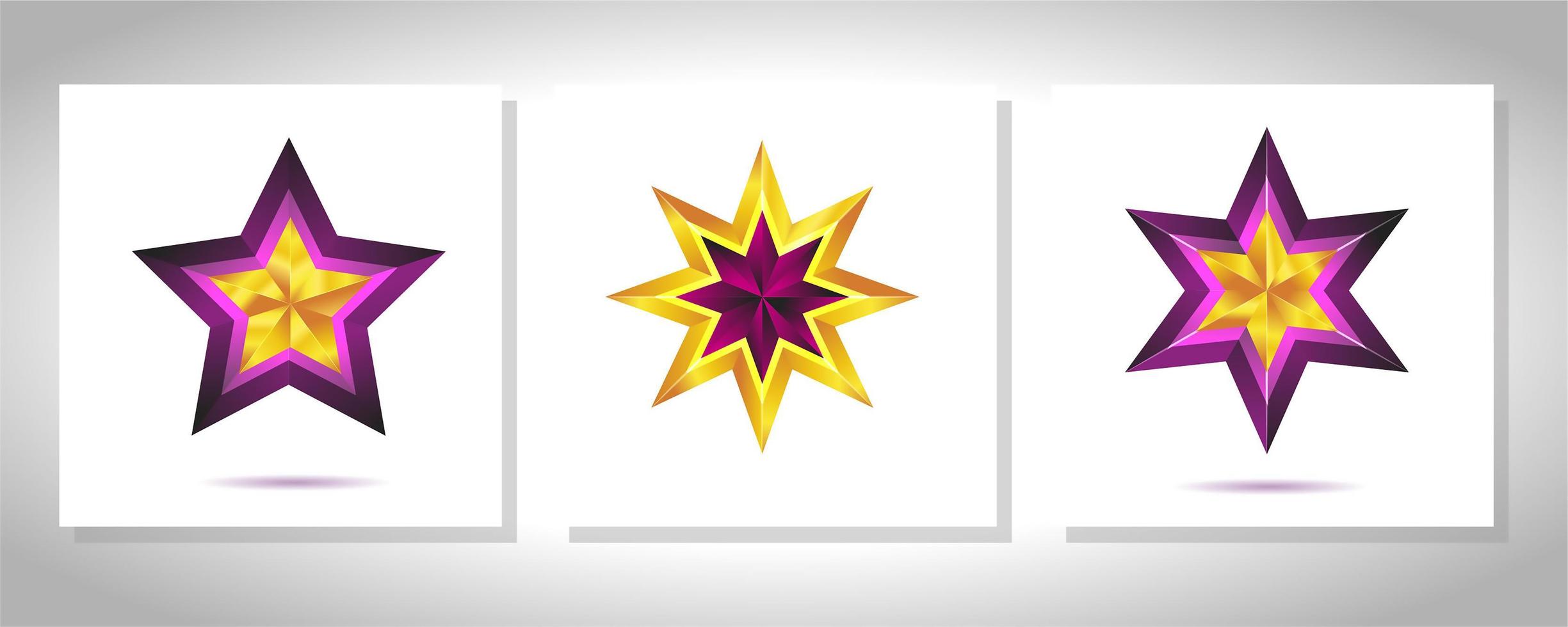 vector conjunto de estrellas doradas metálicas realistas aisladas sobre fondo blanco. Icono de estrella trofeo 3d amarillo brillante de Navidad. símbolo de liderazgo.