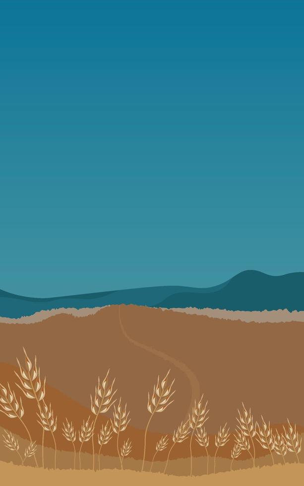 paisaje rural con campo de trigo y el cielo azul de fondo. ilustración vectorial vector