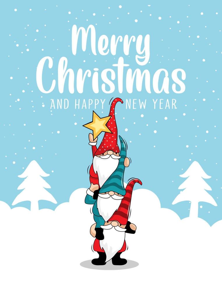 Gnome Stack Pine Tree Christmas Cards vector