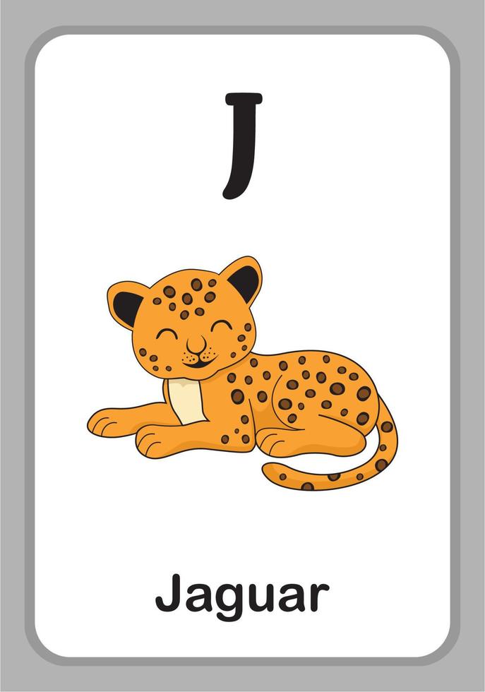 tarjetas educativas del alfabeto animal - j para jaguar vector