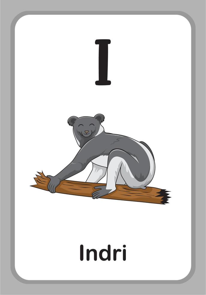 Animal Alphabet Education Flashcards - I for Indri vector