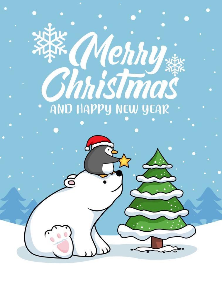 pingüino y oso polar tarjetas de feliz navidad vector