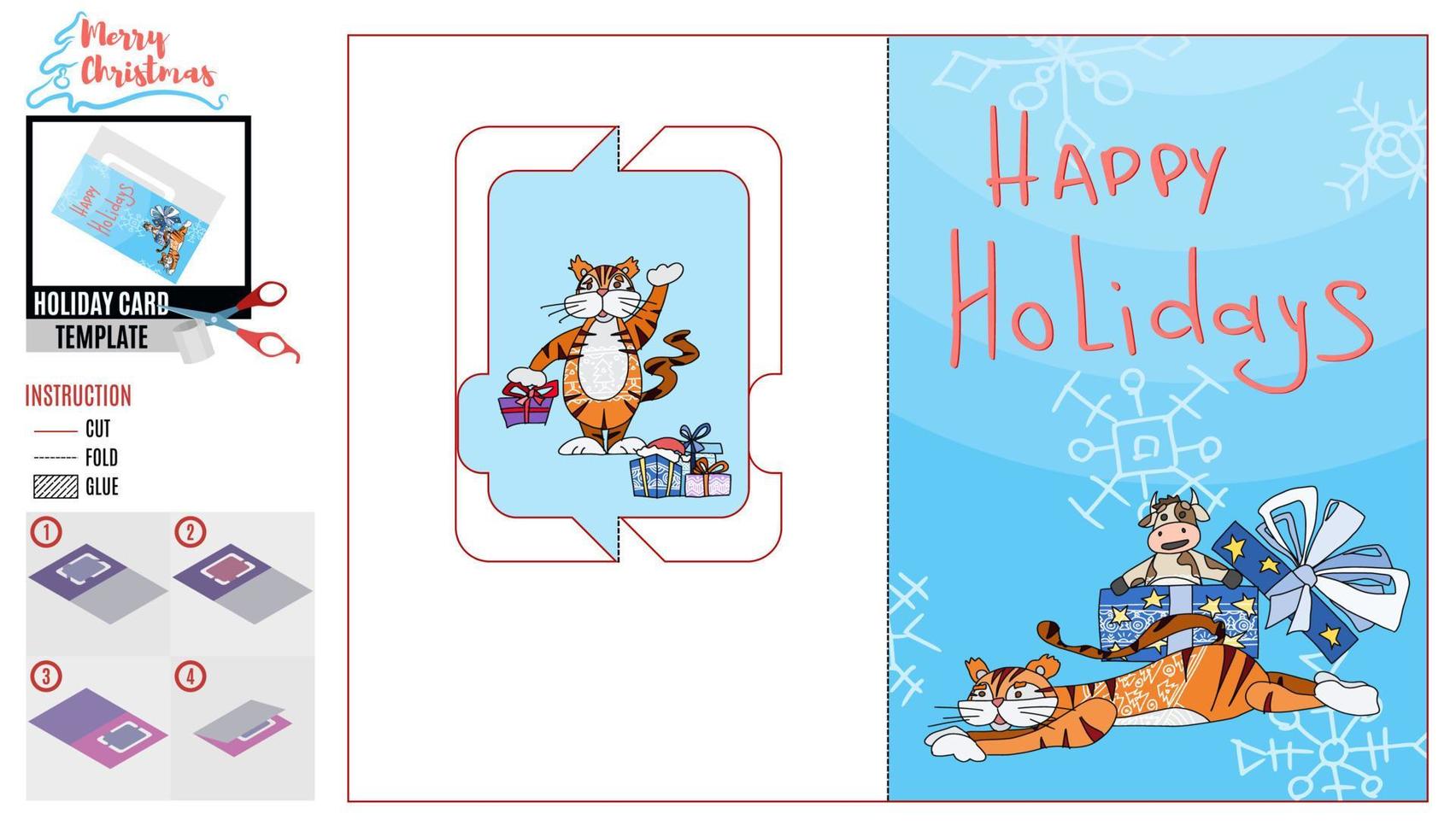 card tigers and bull for the new year. doodle new vector