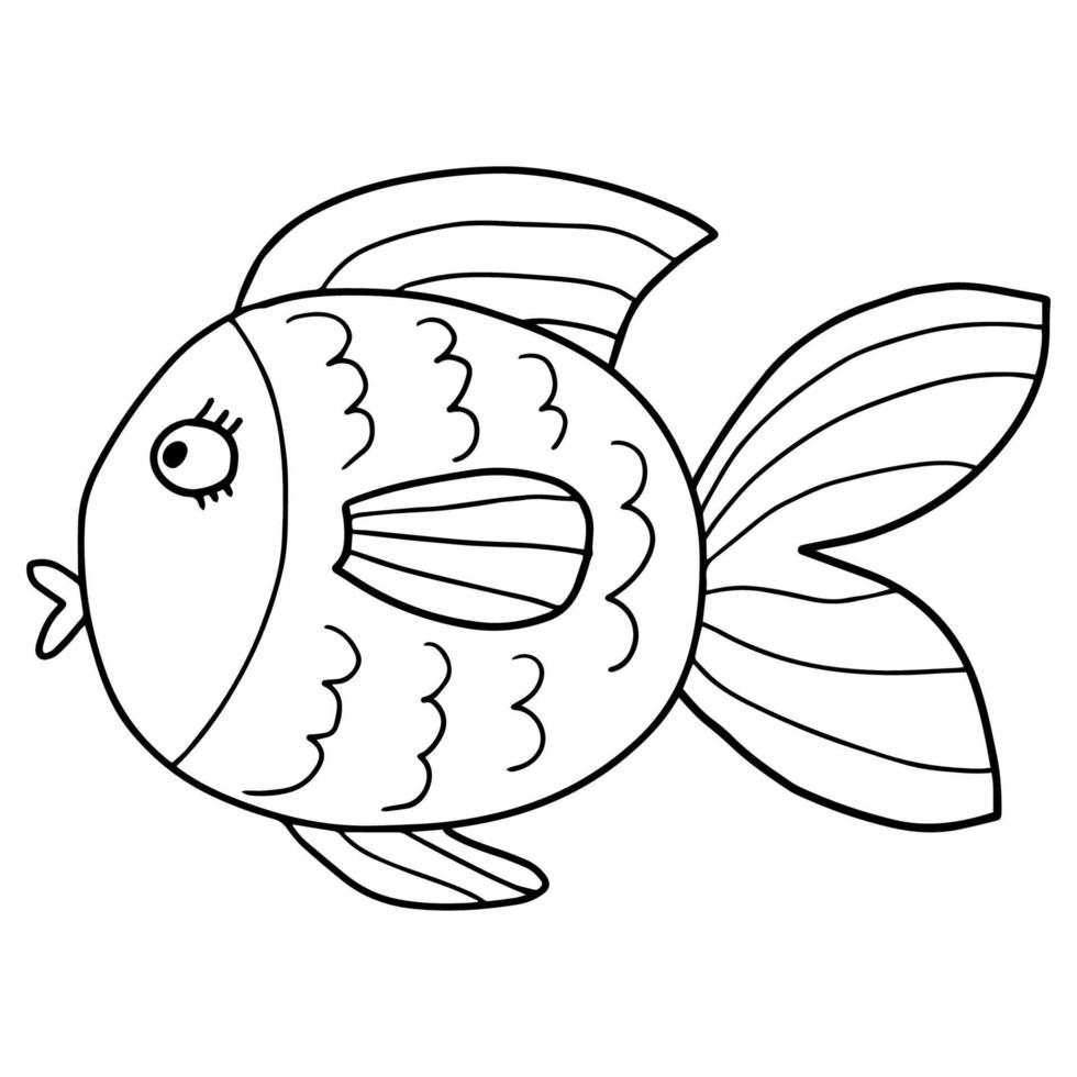 Dibujado a mano de dibujos animados lindo doodle pez dorado. vector