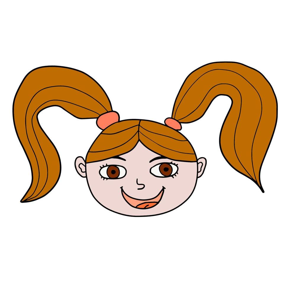 Cartoon hand drawn doodle baby girl face with ponytails vector