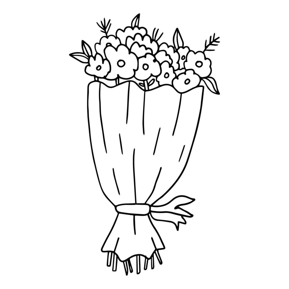 Cartoon hand drawn doodle flower bouquet vector