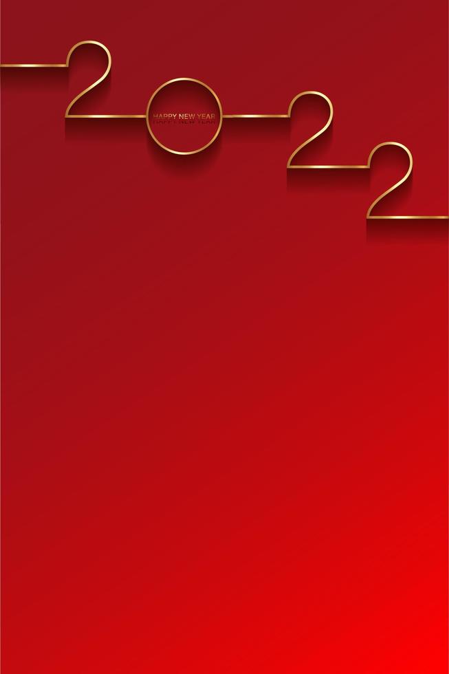 golden 2022 Happy New Year card with premium foil gradient texture lines, red background. Festive luxury design for holiday card, invitation, calendar poster. 2022 New Year gold text on red vector