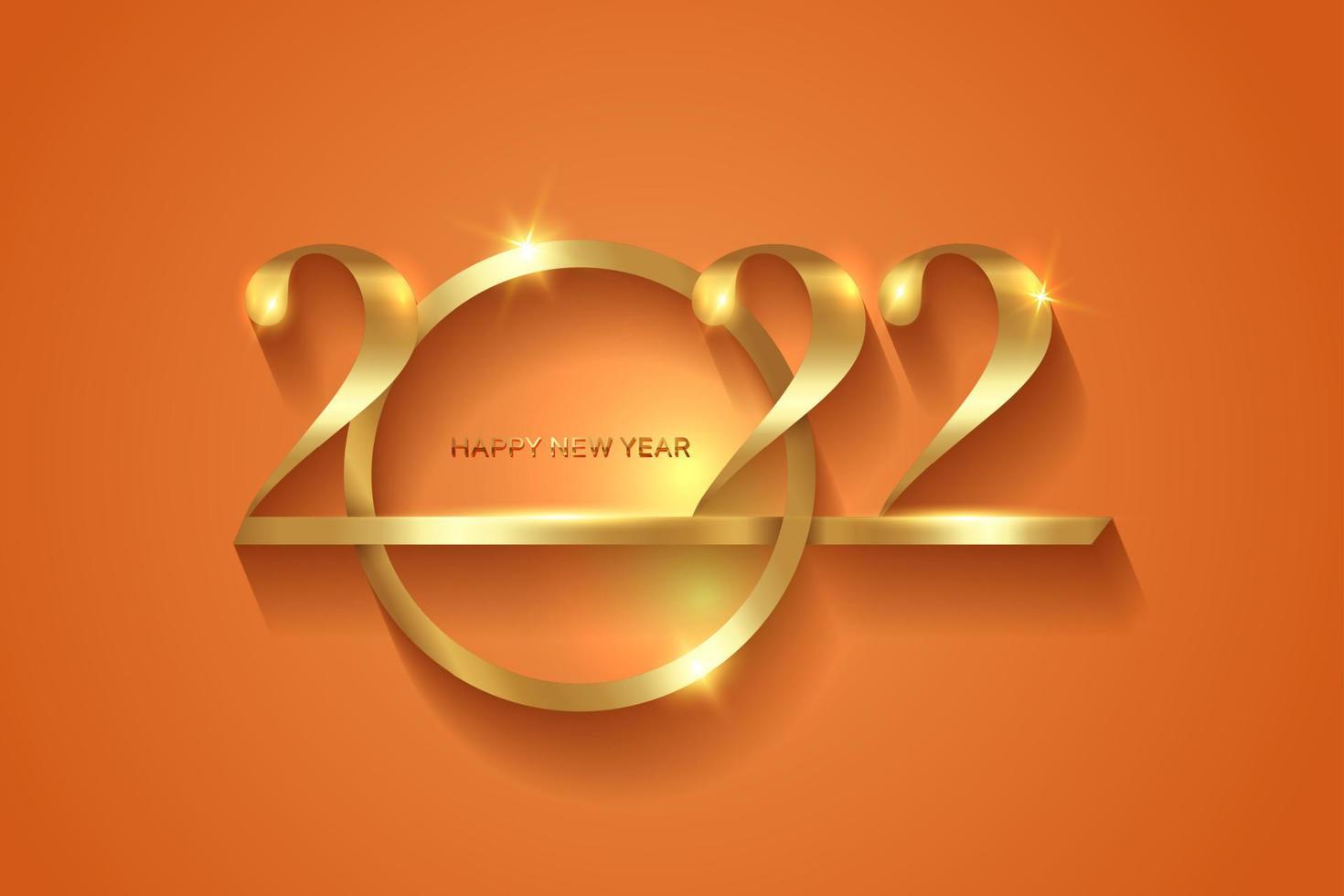 2022 feliz año nuevo con textura dorada, fondo moderno, vector aislado o fondo naranja, elementos para calendario y tarjeta de felicitación o invitaciones doradas de lujo con temática navideña