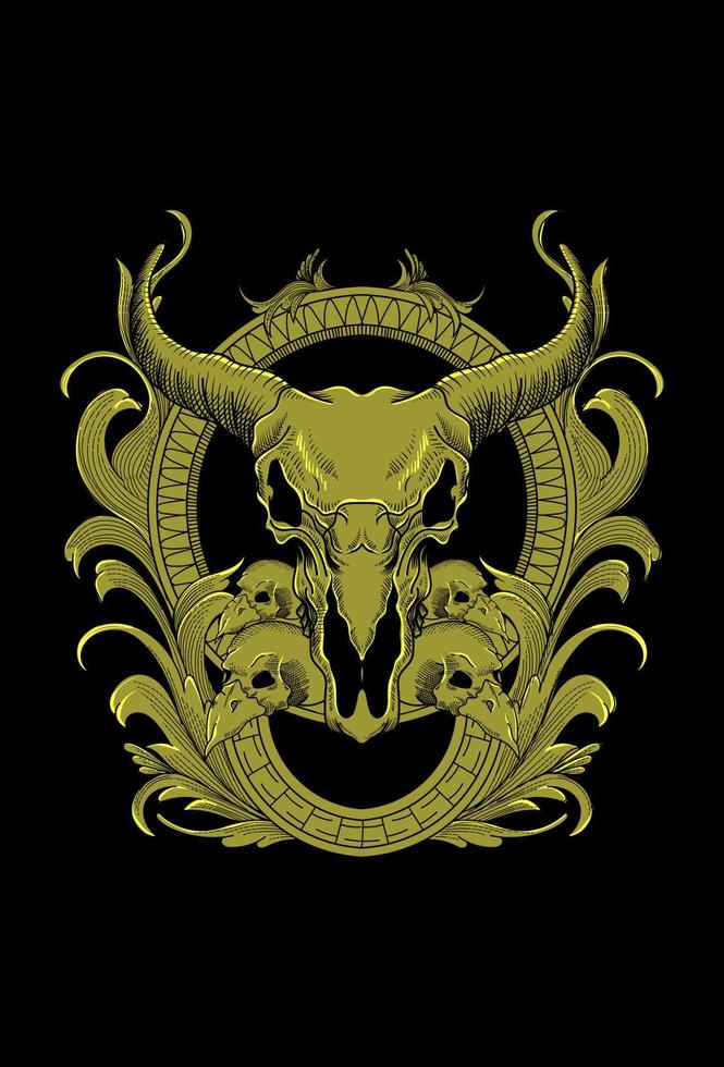 Skull goat and ornament artwork illustration vector