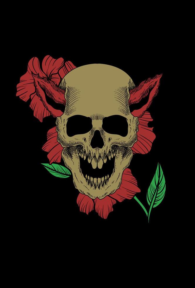 Skull with flower artwork illustration vector