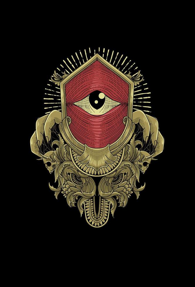 Eyes and ornament with small skull artwork illustration vector