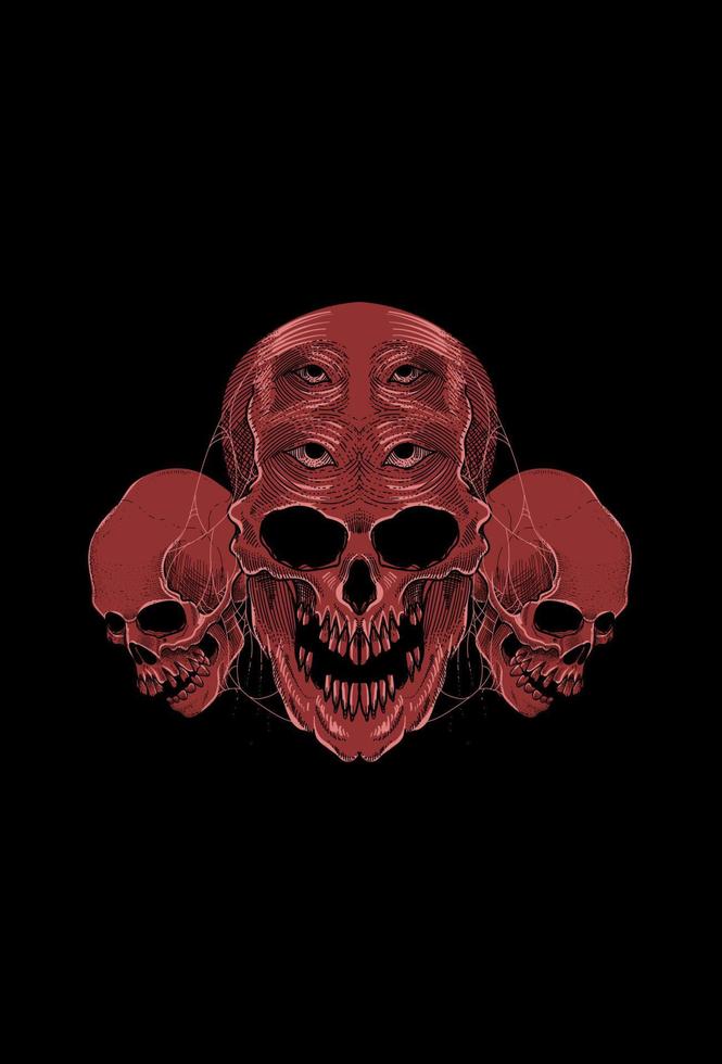Skull with spider webs and small skull artwork illustration vector
