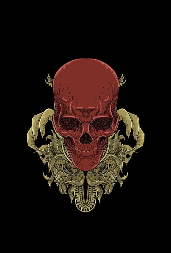 Skull with hand and ornament artwork illustration vector