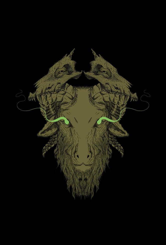 Goat with wolf skull artwork illustration vector