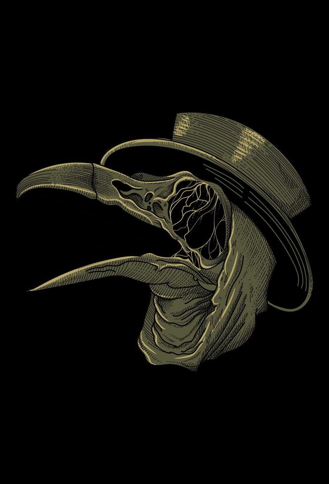pájaro del cráneo con la ilustración de las ilustraciones del sombrero vector