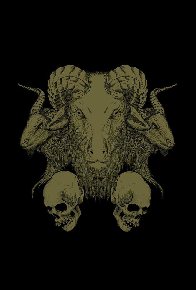 Goat with human skull artwork illustration vector